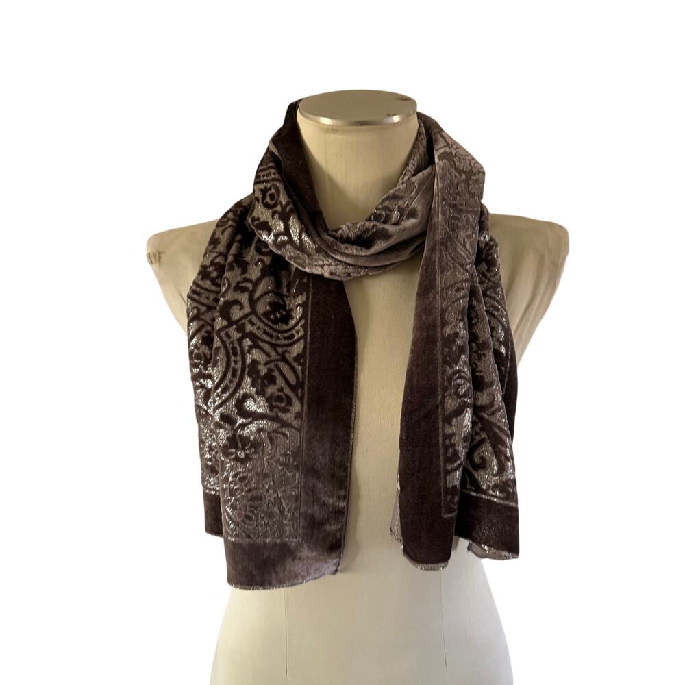 Gray Floral Burnout Velvet Scarf Whimsygoth Fairy Grunge Romantic Wrap